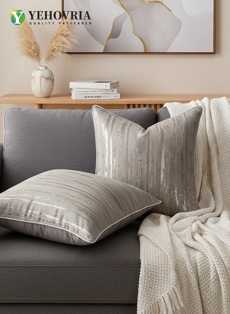 ياخوفريا طقم غطاء وسادة ديكور فاخر مكون من قطعتين - أغطية وسائد عصرية بنمط تجريدي للأريكة وغرفة 45المعيشة وغرفة النوم - x45 سم، رمادي وفضي - Image 4